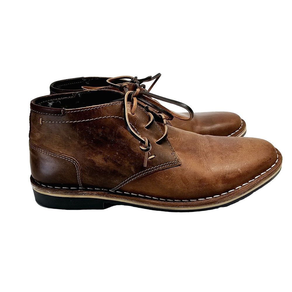 Steve Madden Harken 247‎ Leather Shoes Men's 9 Cognac Brown Lace Up Distressed